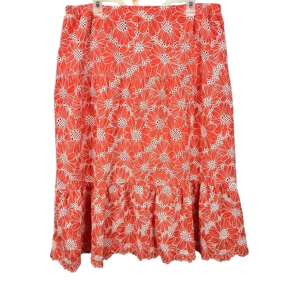 Jaclyn Smith Tiered Eyelet Embroidered Midi Coral & White Size Skirt X-Large - Picture 2 of 13
